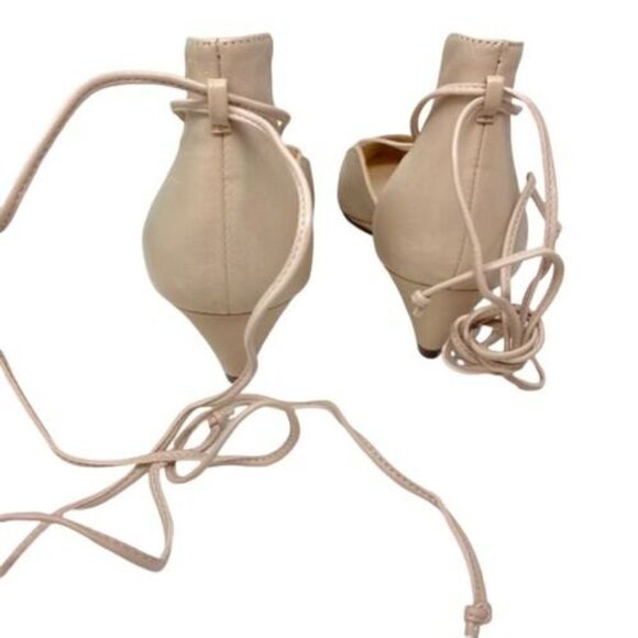 Nine West Shoes WMNS 11 Strappy Flats Eladiao Pointed Toe Criss Neutral Wedding - Picture 5 of 9